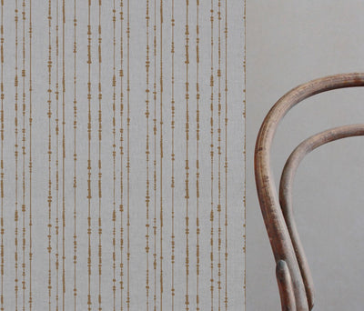 Orange / Yellow Patterned Linen Curtain Fabric - Pearls Gold Ochre - Natural base fabric.