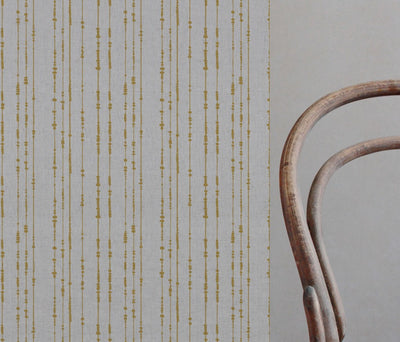 Yellow Patterned Linen Curtain Fabric - Pearls Mustard - Natural base fabric.