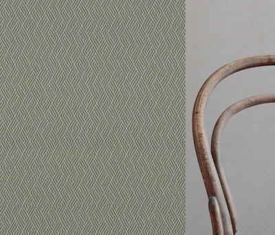 Green Patterned Linen Curtain Fabric - Vera Olive - Natural base fabric.