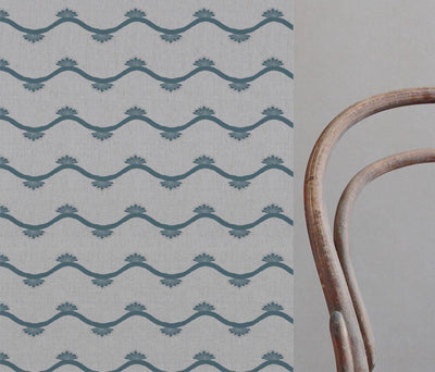 Blue Abstract Linen Curtain Fabric - Nelani Blue Stone - Natural base fabric.