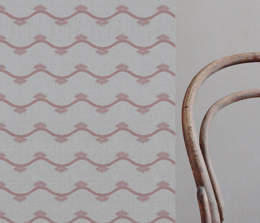 Pink Abstract Linen Curtain Fabric - Nelani Dusty Pink - Natural base fabric.
