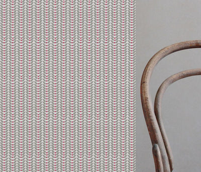 Hilda Cherry - White curtain fabric printed with Red and Grey