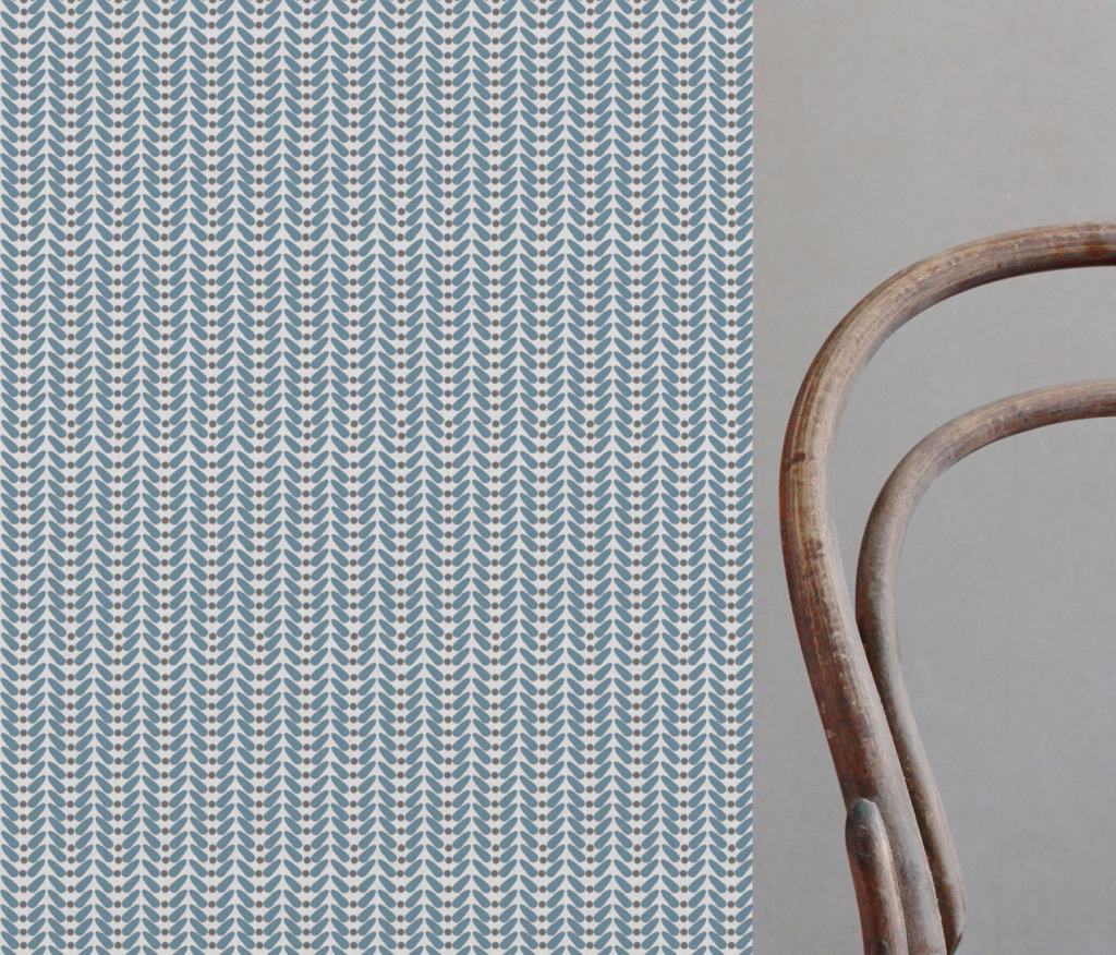 Hilda True Blue - White curtain fabric printed with Blue and Grey