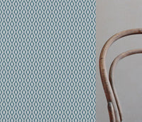 Blue Patterned Linen Fabric - Oona Marine - White base fabric.