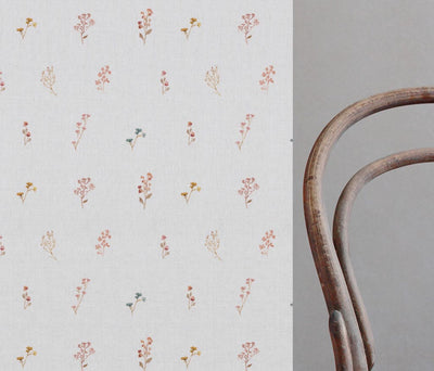 Multi-Coloured Floral Linen Curtain Fabric - Bridget-WHT - White base fabric.