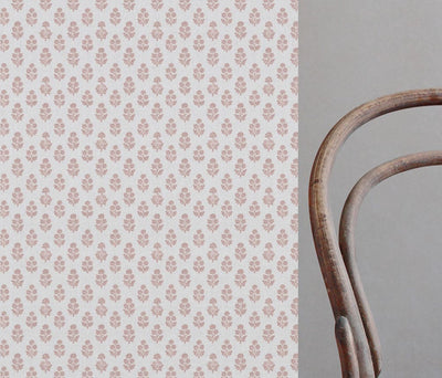 Pink Floral Linen Curtain Fabric - Doris Peony-WHT - White base fabric.