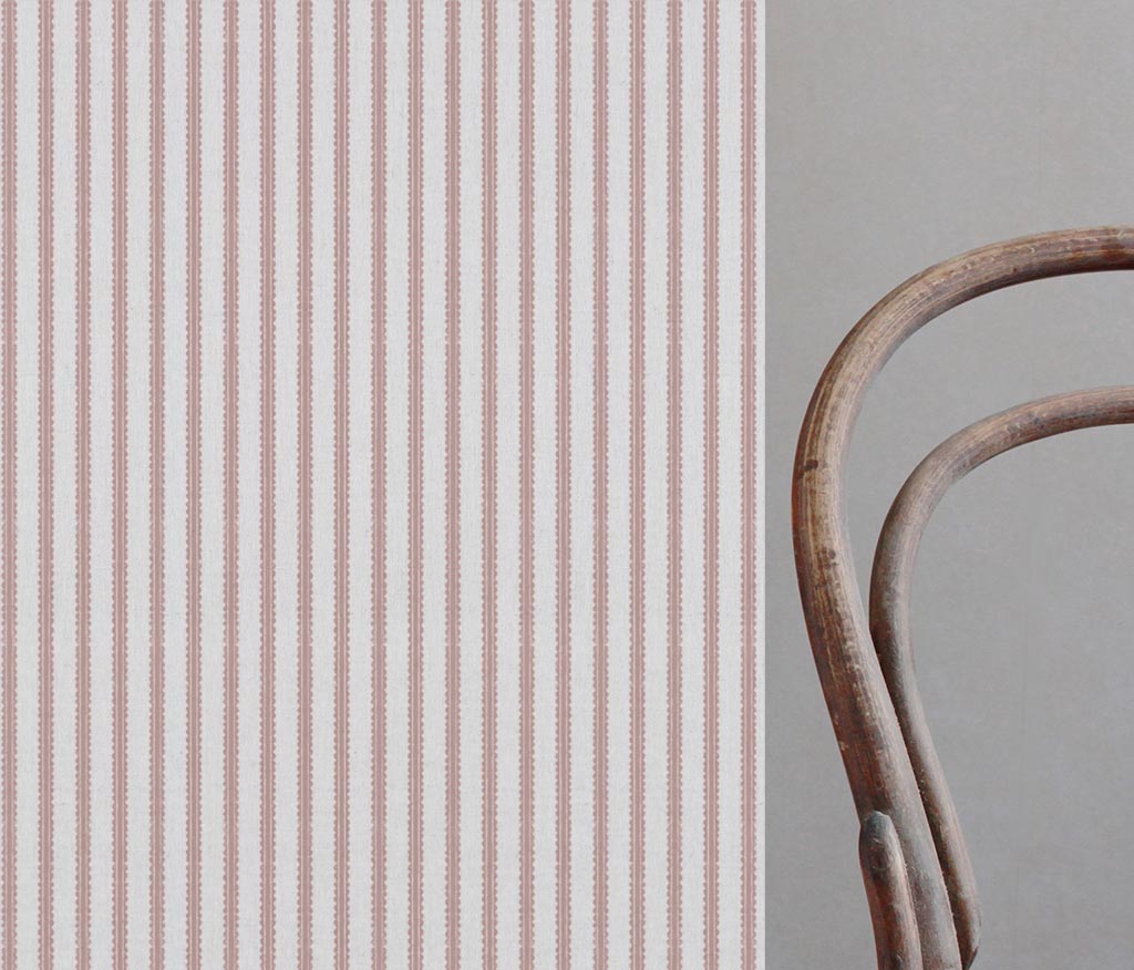 Pink Patterned Linen Curtain Fabric - Fionna Peony-WHT - White base fabric.