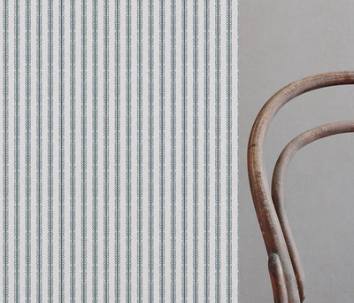 Blue Striped Linen Curtain Fabric - Kamillah Paris Blue-WHT - White base fabric.