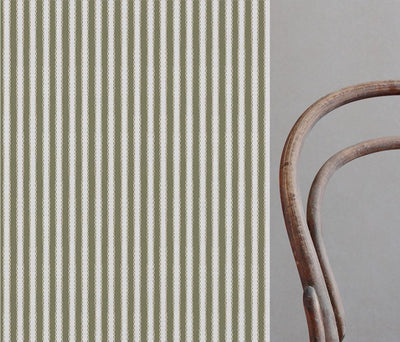 Green Striped Linen Curtain Fabric - Lisabella Moss-WHT - White base fabric.
