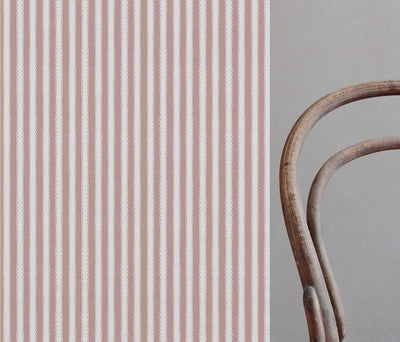Pink Striped Linen Curtain Fabric - Lisabella Peony-WHT - White base fabric.
