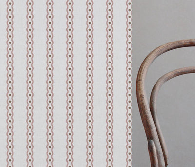 Pink Abstract Striped Linen Curtain Fabric - Margarie Peony-WHT - White base fabric.