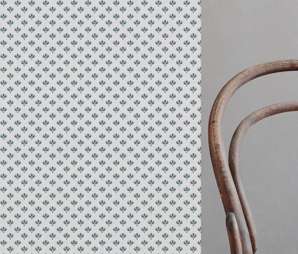 Blue Botanical Linen Curtain Fabric - Olgie Paris Blue-WHT - White base fabric.