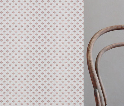Pink Botanical Linen Curtain Fabric - Olgie Peony-WHT - White base fabric.