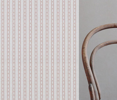Pink Floral Stripe Linen Curtain Fabric - Silvian Peony-WHT - White base fabric.