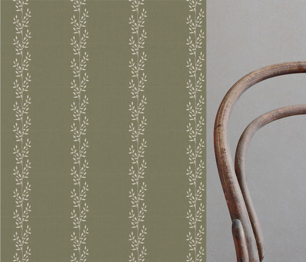 Shena Moss INV - White fabric with botanical Green inverted  print