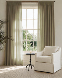 Made To Measure Curtains in Linen Fabric. Semi Sheer Curtains in pure Moss Green linen