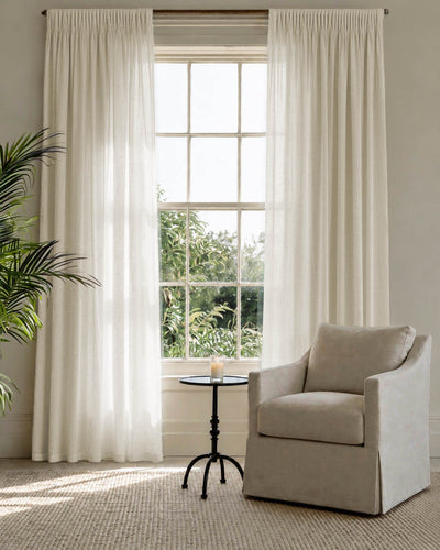 Made To Measure Curtains in Linen Fabric. Semi Sheer Curtains in pure Off White linen. 