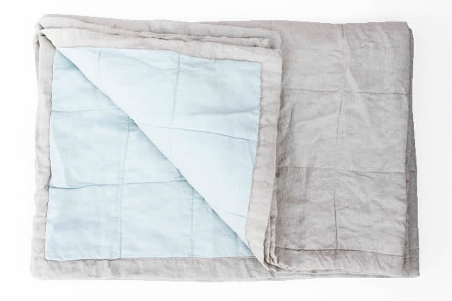 Trine Aqua-Natural Quilted Linen Bed Throw