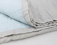 Trine Aqua-Natural Quilted Linen Bed Throw