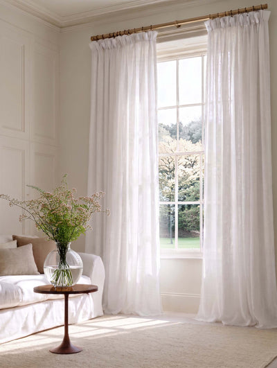 White Sheer Linen Curtains - Voiles in 100% Pure Linen Fabric