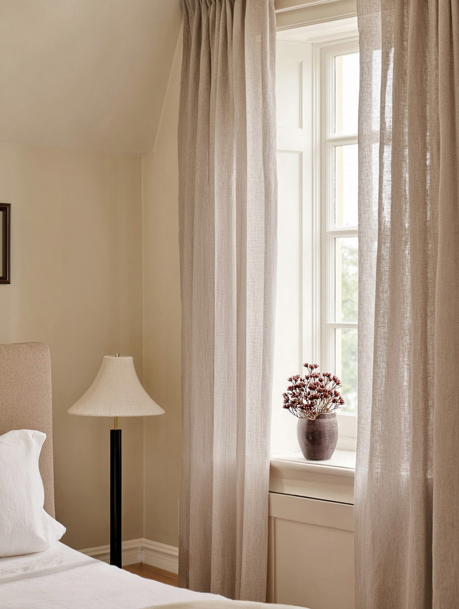 Made to Measure Voile Linen Curtains. Semi Sheer Linen Material Curtains in Oatmeal