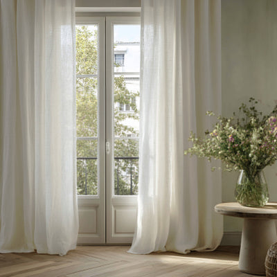 White 100% Linen Curtains - Linnea White