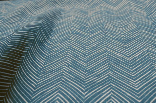 Lulu Blue Stone - White fabric with Blue Print. Abstract Print, Linen Mix