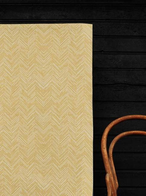 Lulu Dijon - White fabric with Dijon Mustard Print. Abstract Print, Linen Mix