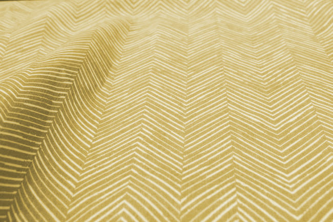 Lulu Dijon - White fabric with Dijon Mustard Print. Abstract Print, Linen Mix