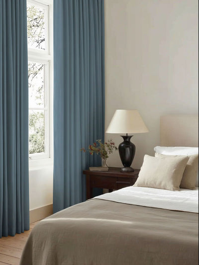 Blue Made to Measure Curtains with Blackout Lining for Bedroom and Living room. Fully Bespoke and Lined
