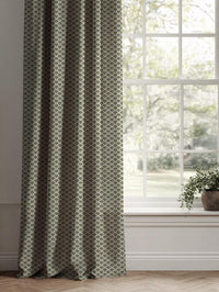 Green Patterned Linen Curtain - Erle Moss - Natural base fabric.