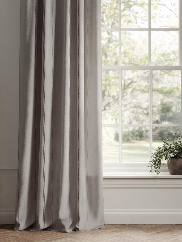 Brown Patterned Linen Curtain - Inari Umbre - Natural base fabric.