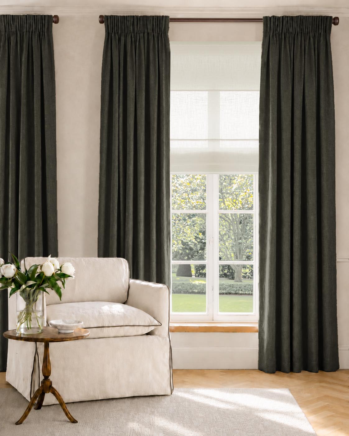 Black Linen Curtains with cotton lining. Living room curtains made of Linen fabric - Charlotte Noir