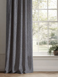 Blue Botanical Linen Curtains - Alma Deep Blue - Natural base fabric.