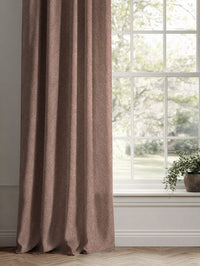 Red / Orange Botanical Linen Curtains - Alma Terracotta - Natural base fabric.