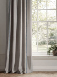 Blue Striped Linen Curtains - Berit-NAT Denim - Natural base fabric.