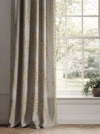Yellow Botanical Linen Curtains - Breeze Mustard - Natural base fabric.