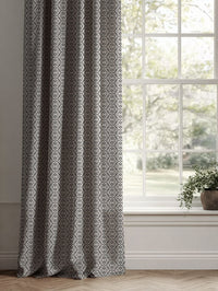 Grey Patterned Linen Curtains - Brita Ash - Natural base fabric.