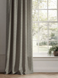 Green Patterned Linen Curtains - Brita Moss - Natural base fabric.