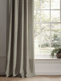 Green Patterned Linen Curtains - Brita Olive - Natural base fabric.