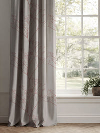 Pink Floral Linen Curtains - Chervil Dusty Pink - Natural base fabric.