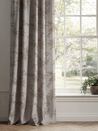 Pink / Brown Botanical Linen Curtains - Emmy Dusty Pink - Natural base fabric.
