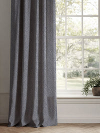Blue Botanical Linen Curtains - Erica Deep Blue - Natural base fabric.