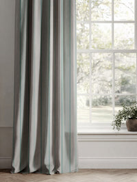 Blue Striped Linen Curtains - Freja Duckegg - Natural base fabric.