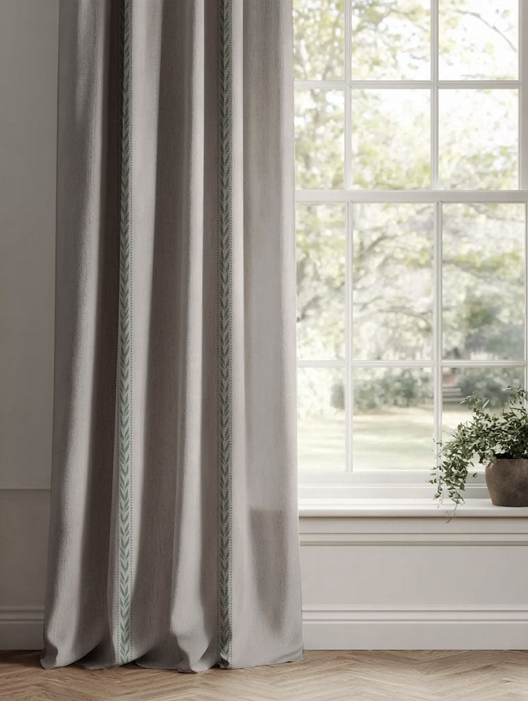 Green Botanical Linen Curtains - Helena-NAT Jade Mist  - Natural base fabric.