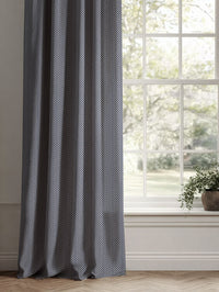 Blue Patterned Linen Curtains - Hugo Deep Blue - Natural base fabric.