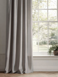 Blue Striped Linen Curtains - Inari Night Blue - Natural base fabric.