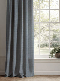 Blue Striped Linen Curtains - Laila Denim - Natural base fabric.