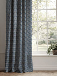 Blue Floral Linen Curtains - Miny Denim - Natural base fabric.