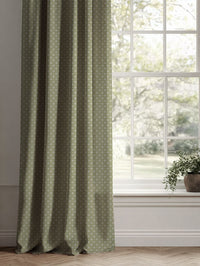 Green Patterned Linen Curtains - Nella Leaf - Natural base fabric.